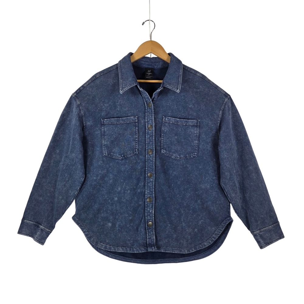 Member's Mark Womens Knit Denim Shirt Dark Wash Relaxed Fit SW1207 Large NWT